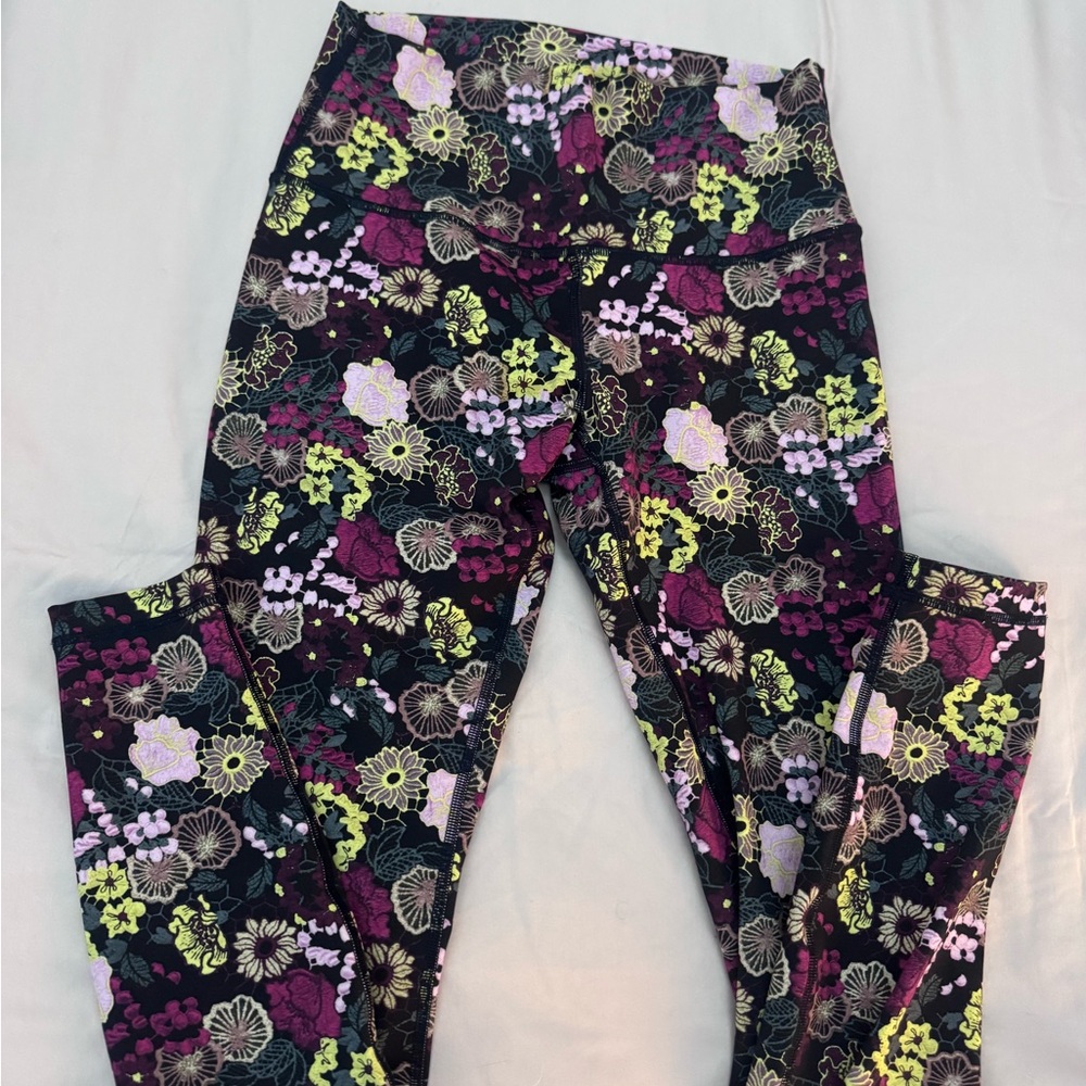 Lululemon Athletica Floral Leggings - Black, Purple, Yellow